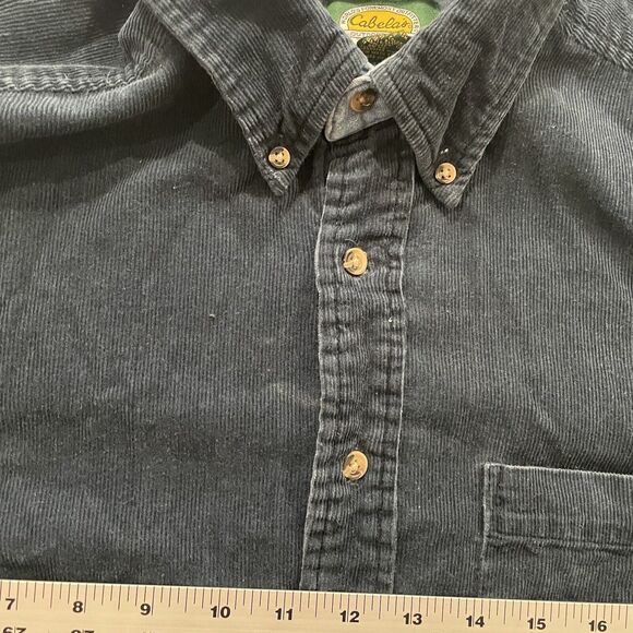 Vintage Cabelas Shirt Mens Large Corduroy Green Blue Long Sleeve Heavyweight - Picture 9 of 11